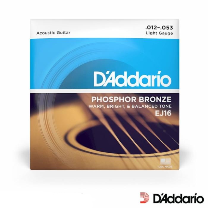 D'Addario EJ16 Phosphor Bronze Acoustic Guitar Strings, Extra Light, 12-53