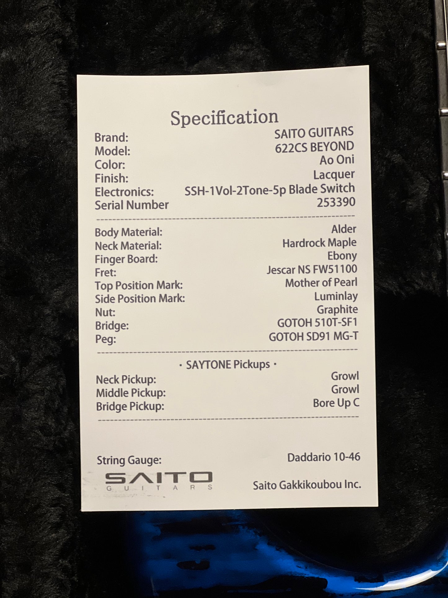 Saito S-622CS BEYOND SSH in Ao Oni with Hardshell Case 253390