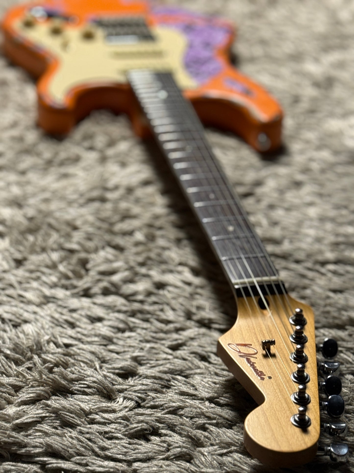 Dhatarattha Classic DST HSS in Capri Orange over Purple Paisley with Rosewood FB and Nitrocellulose Lacquer Relic