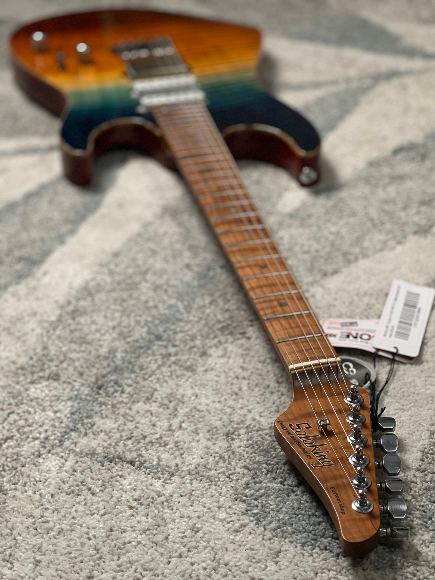 Soloking MS-1 Custom 24 HSS FMN VT with Roasted Flame Maple Neck in Beach Sunset Surf Fade JESCAR