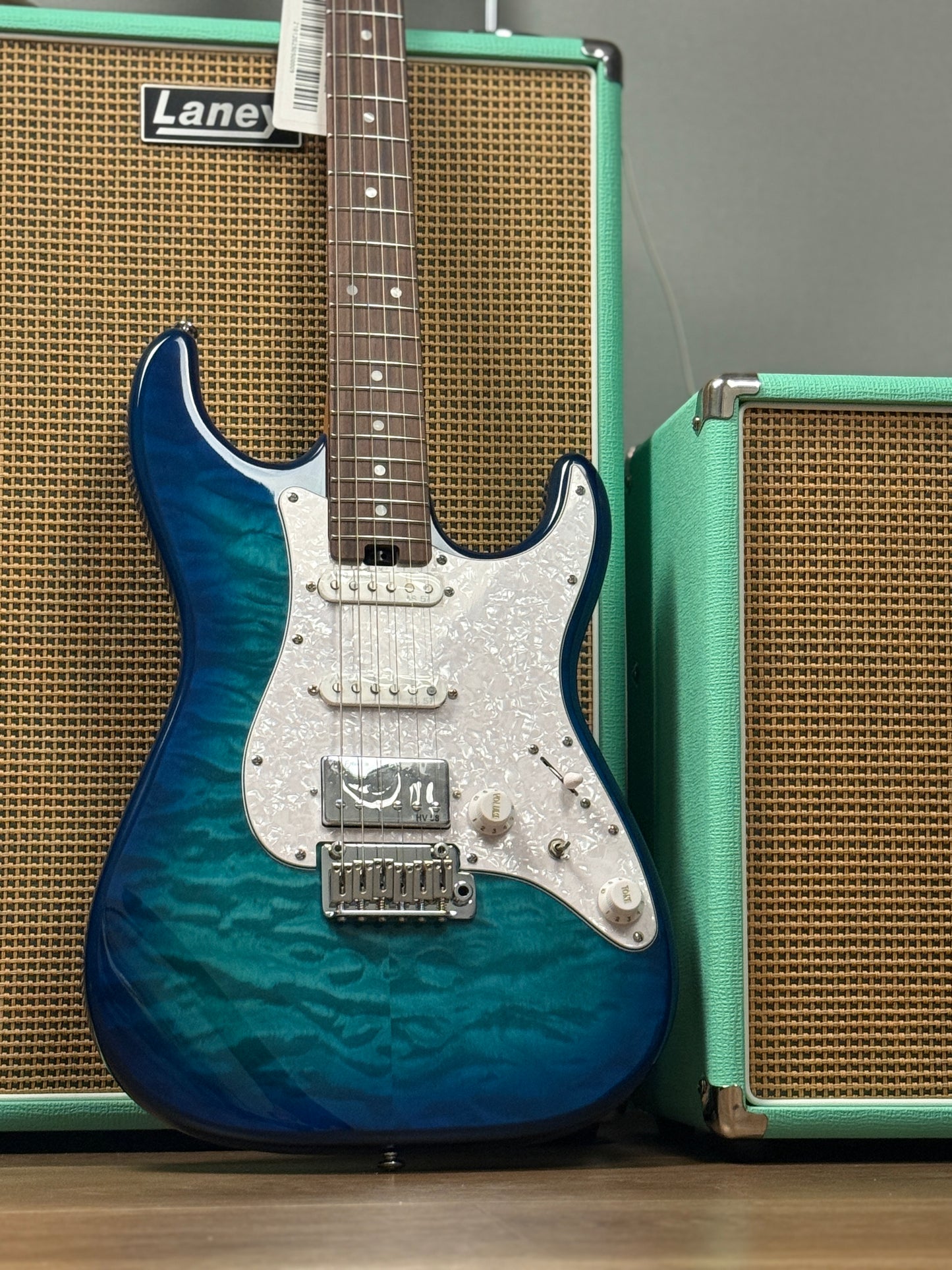 Soloking MS-1 Classic 22 HSS Quilt with Rosewood FB in Aquamarine Nafiri Special Run