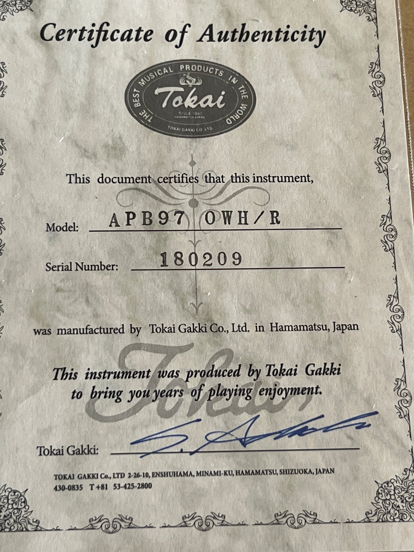 Tokai APB-97 OWH/R Hard Puncher Bass Japan in Olympic White 180209