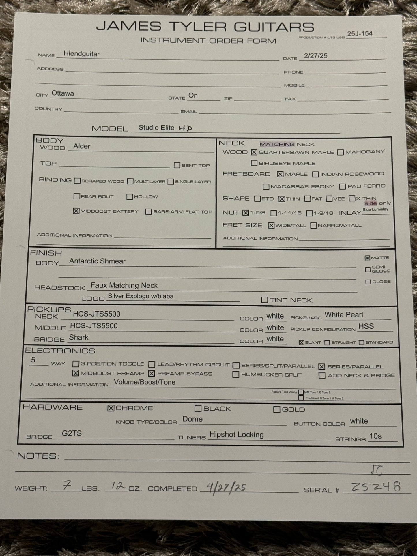 James tyler Studio Elite HD Antarctic Shmear 25248