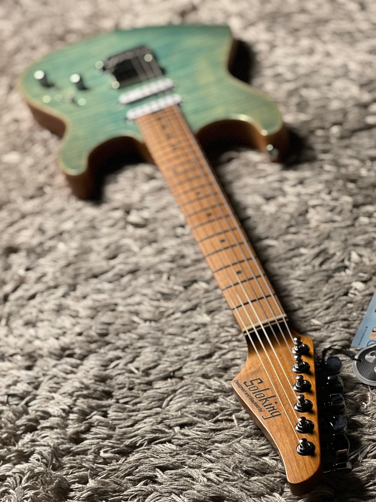 Soloking MS-1 Custom 22 HSS Flat Top with Roasted Maple FB in Faded Aqua Blue Nafiri Special Run