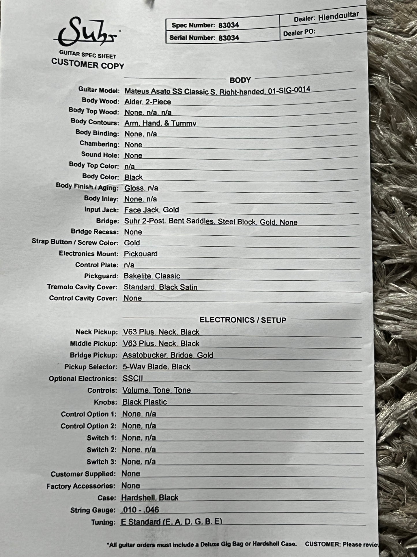 SUHR Mateus Asato Classic S in Black Gloss 83034