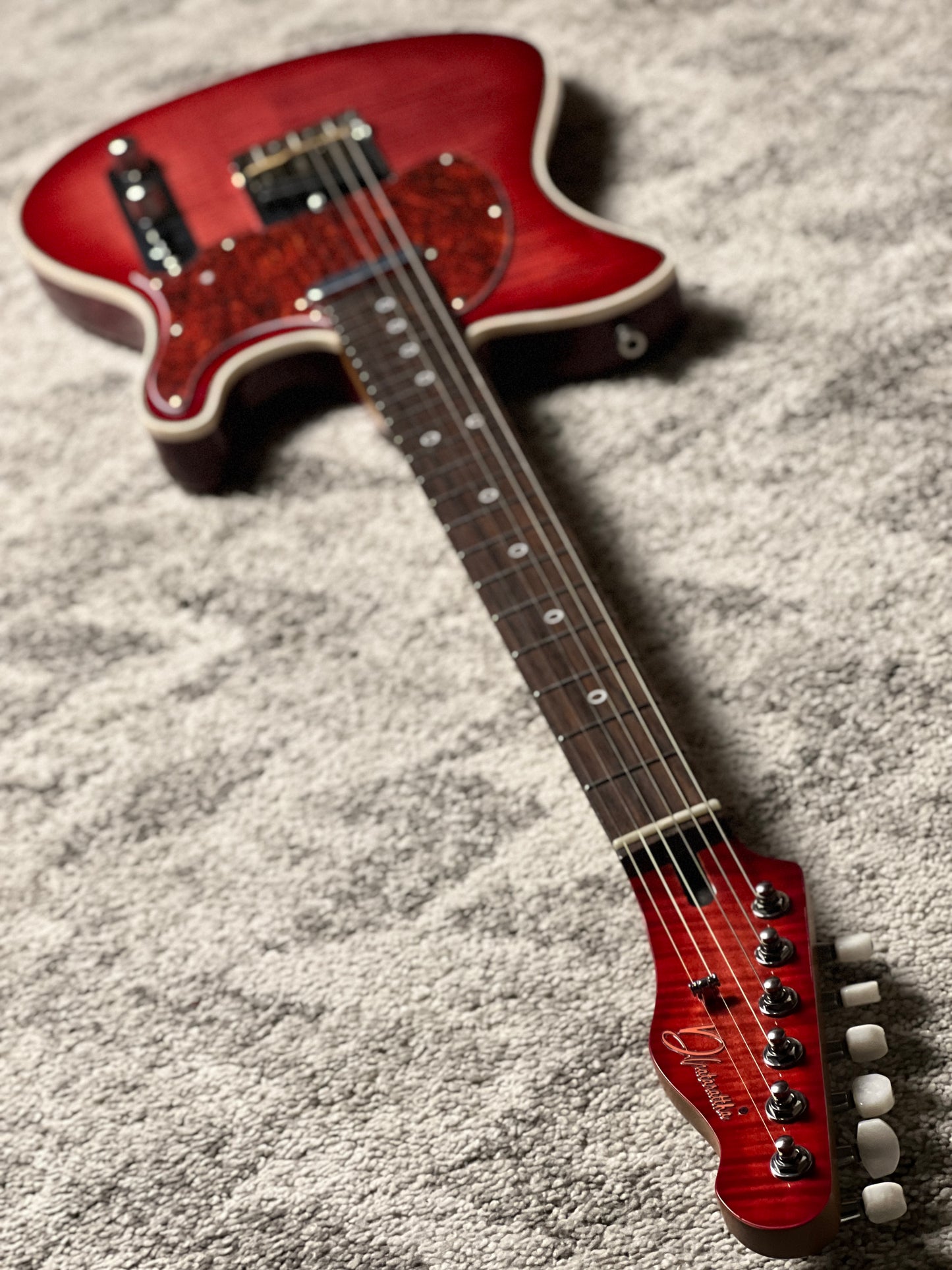 Dhatarattha Custom DTL Flame in Transparent Strawberry Burst with Flame Maple Neck