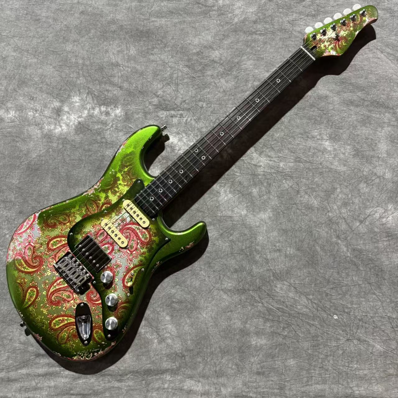 Dhatarattha Performance DST HSS in Jade Green over Pink Paisley with RW FB and Nitrocellulose Lacquer Relic