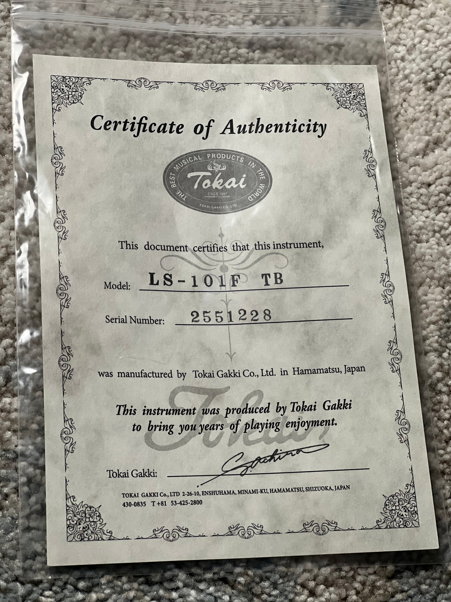 Tokai LS-101F TB Love Rock Japan with Double Cream PU in Tea Burst 2551228