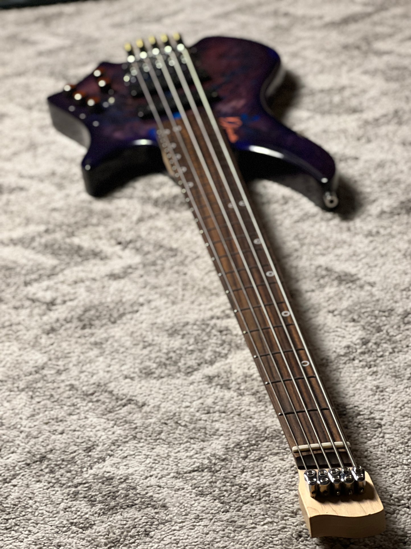 Dhatarattha Custom DEB 5 Headless Bass in Andromeda Burl Top with RW FB Nafiri Special Run