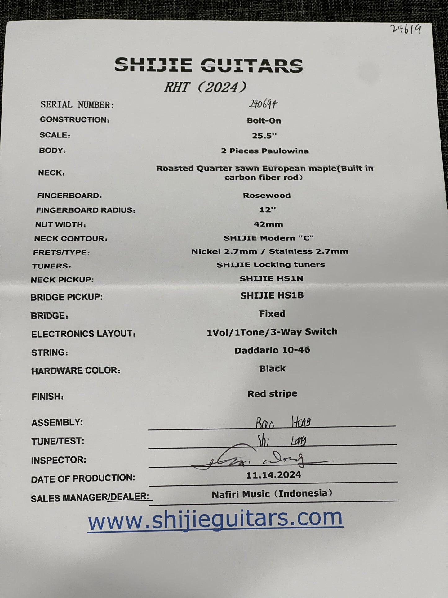 Shijie RHT in Black Red Sandblasted S/N 240694