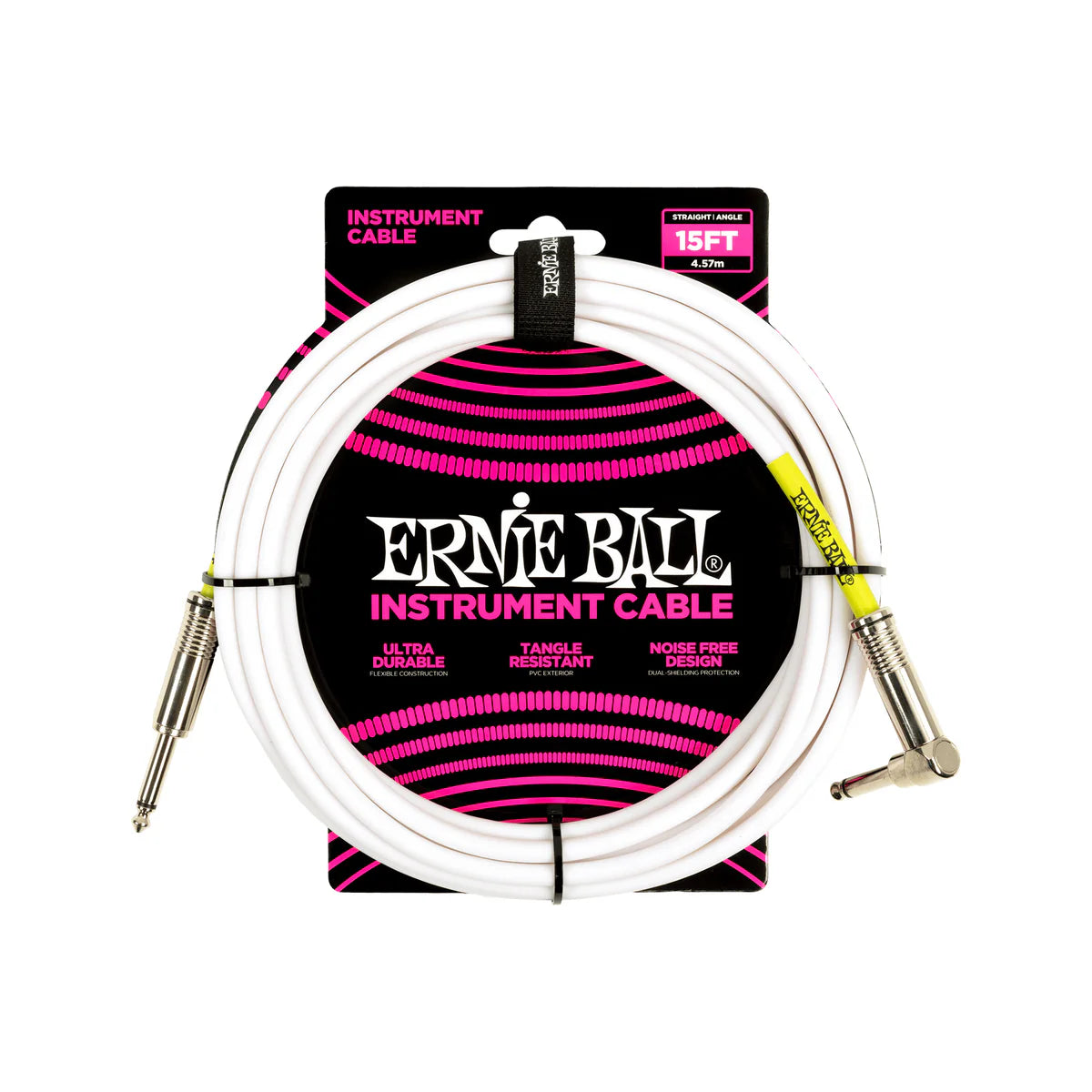 Ernie Ball 15FT PVC Straight to Right Angle Instrument Cable in White