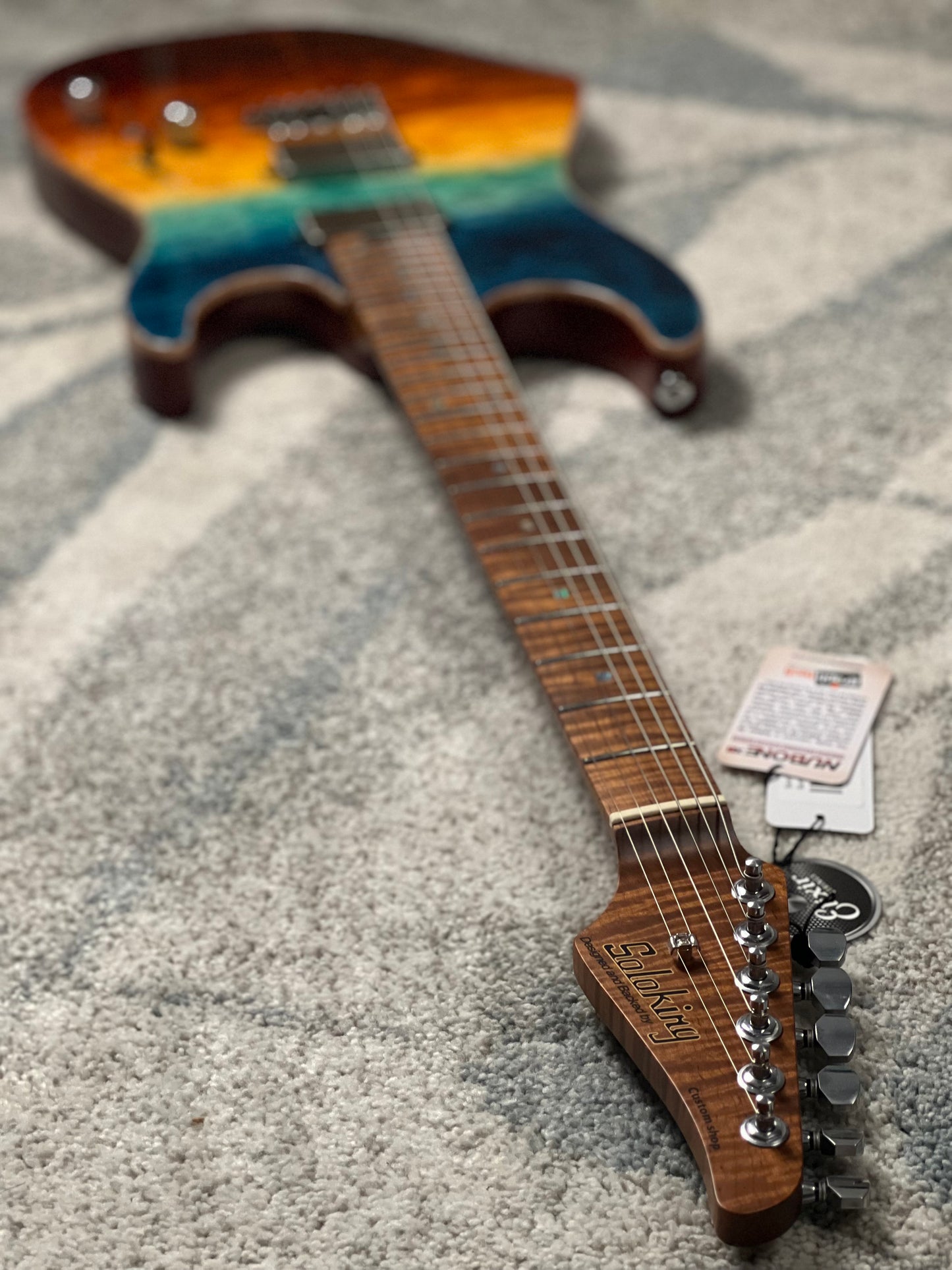 Soloking MS-1 Custom 24 HH Quilt Top FMN VT Roasted Flame Maple Neck in Beach Sunset Surf Fade JESCAR