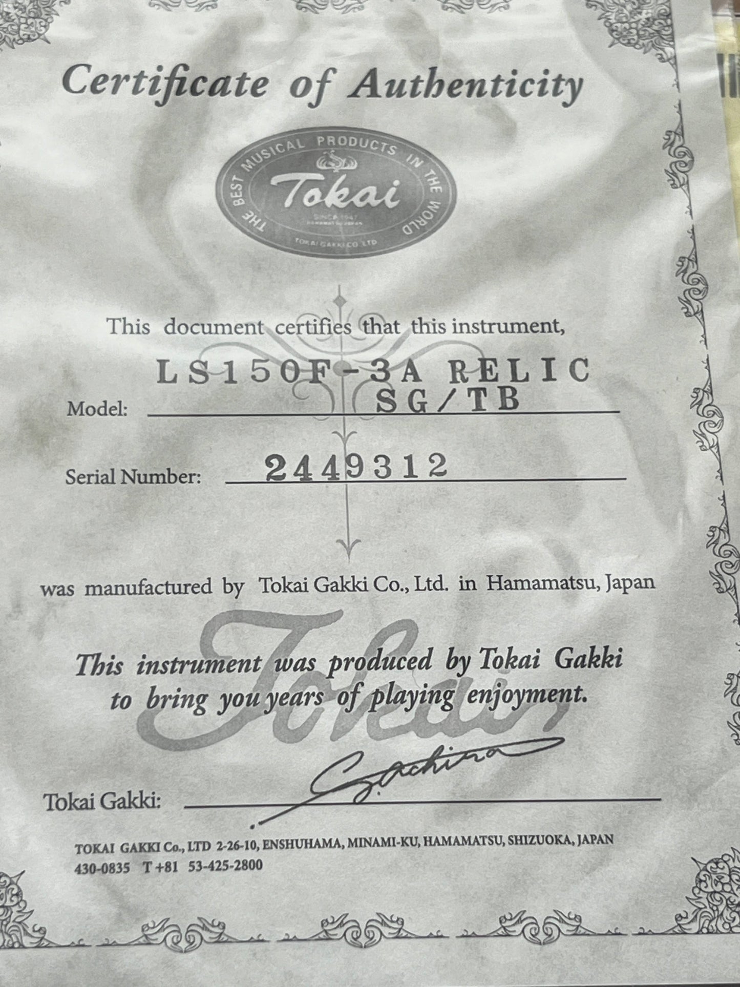 Tokai Love Rock LS150F-3A-RELIC SG/TB Premium Series Japan 3A Solid Flame Top in Tea Burst S/N 2449312