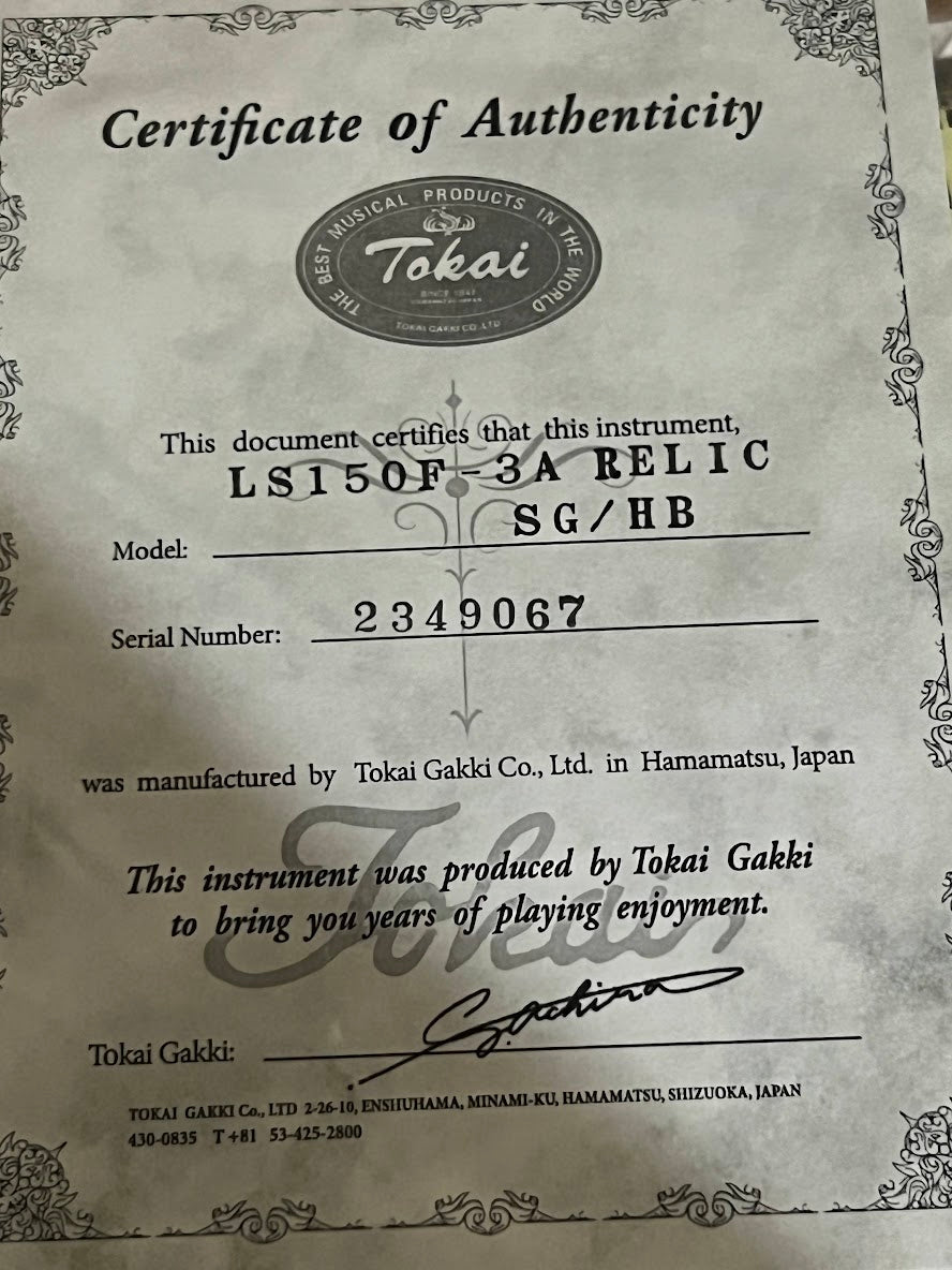 Tokai Love Rock LS150F-3A-RELIC SG/HB Premium Series Japan 3A Solid Flame Top in Honeyburst S/N 2349067