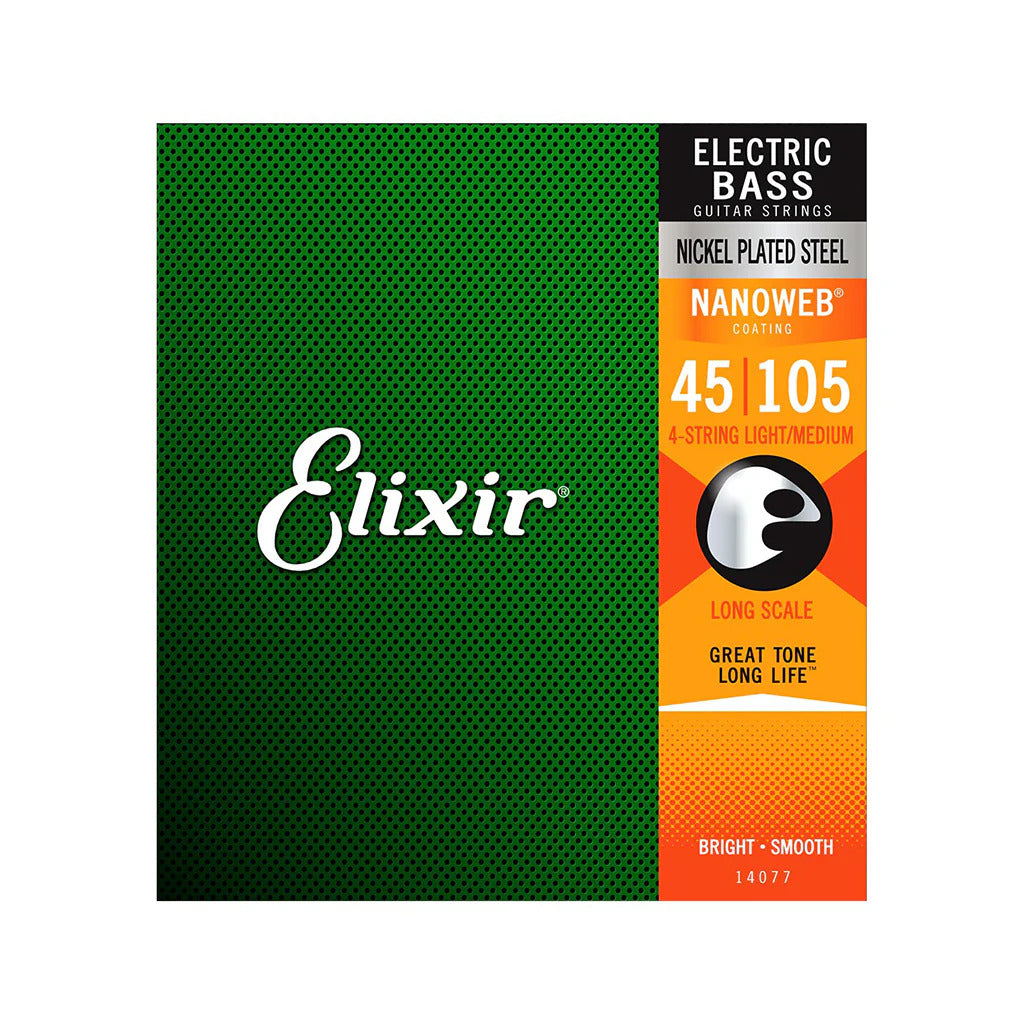 Elixir 14077 Nanoweb Medium Long Scale 4-String Bass Strings 45-105
