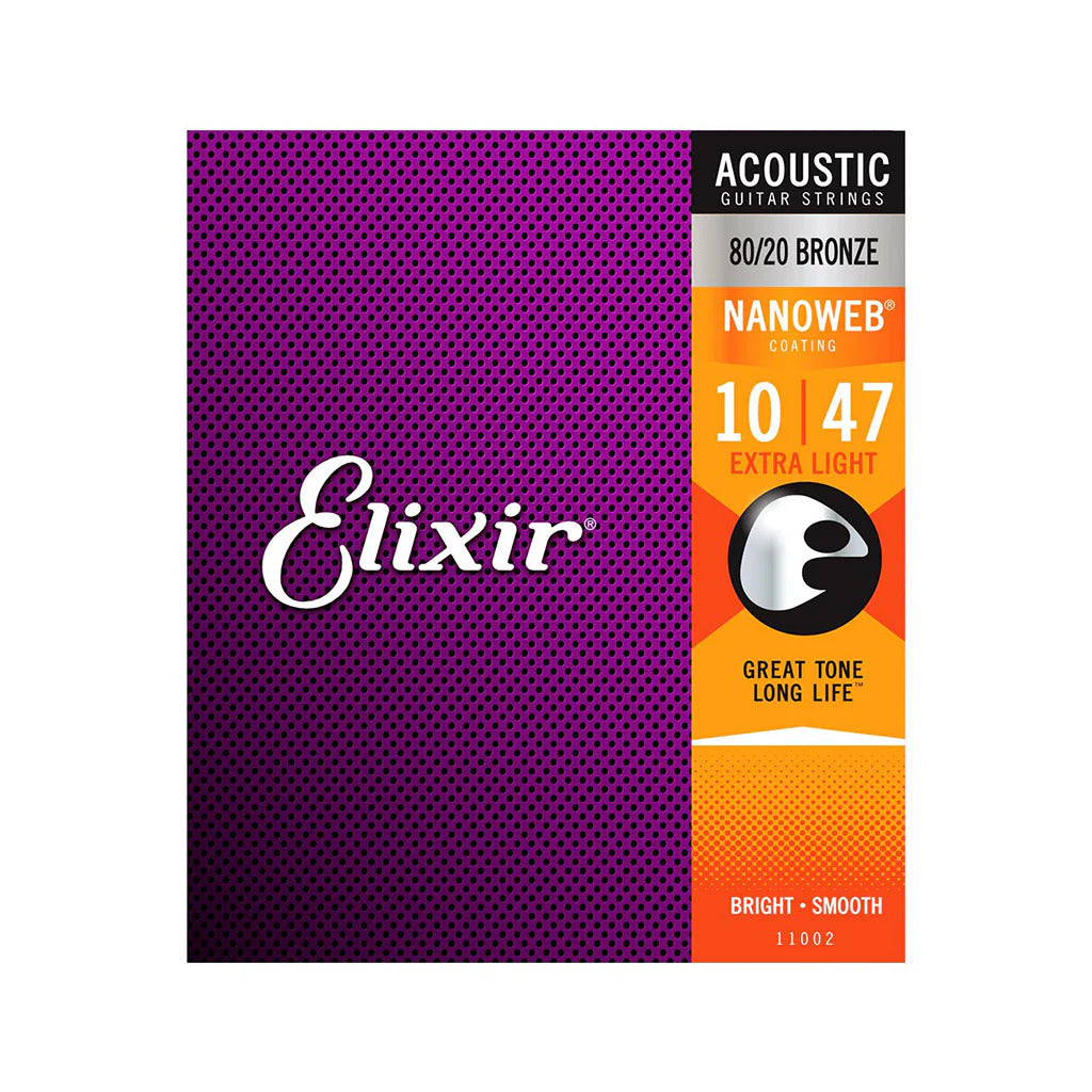Elixir 80-20 11002 Bronze Acoustic Guitar Strings with NANOWEB