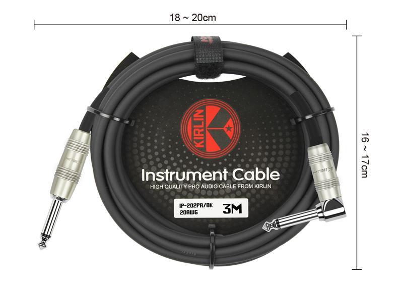Kirlin Guitar Cable 20AWG Mono Plug - Angle IP-202PR-3M/BK