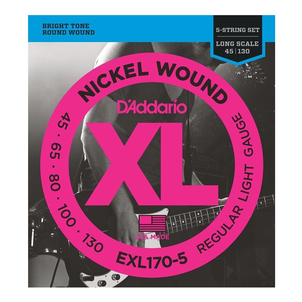 D'Addario EXL170-5 Nickel Wound 5-Strings Bass Guitar Strings, Light, 45-130, Long Scale
