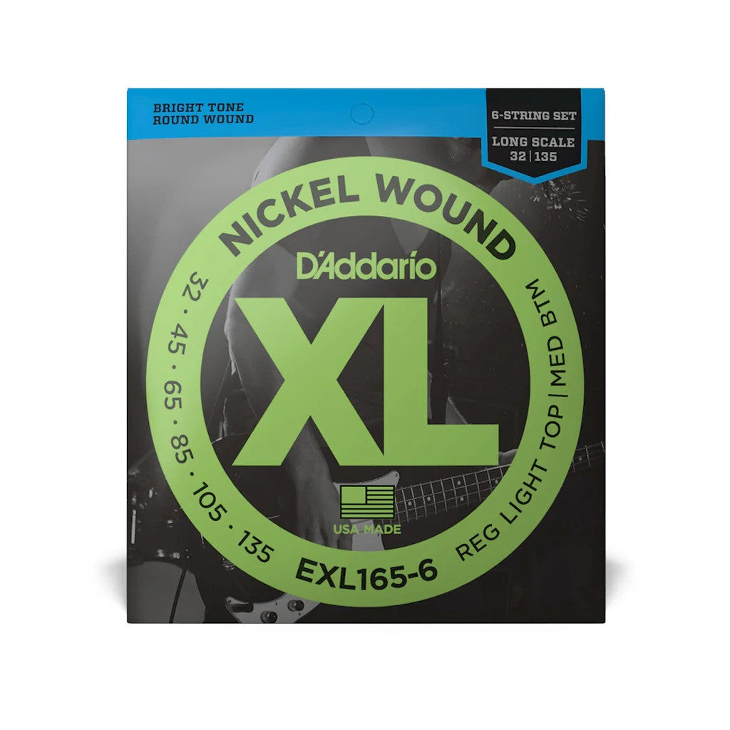 D'Addario EXL165-6 Nickel Wound 6-Strings Bass Guitar Strings, Light, 32-135, Long Scale