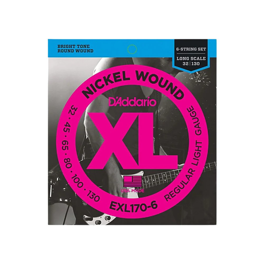 D'Addario EXL170-6 Nickel Wound 6-Strings Bass Guitar Strings, Light, 32-130, Long Scale