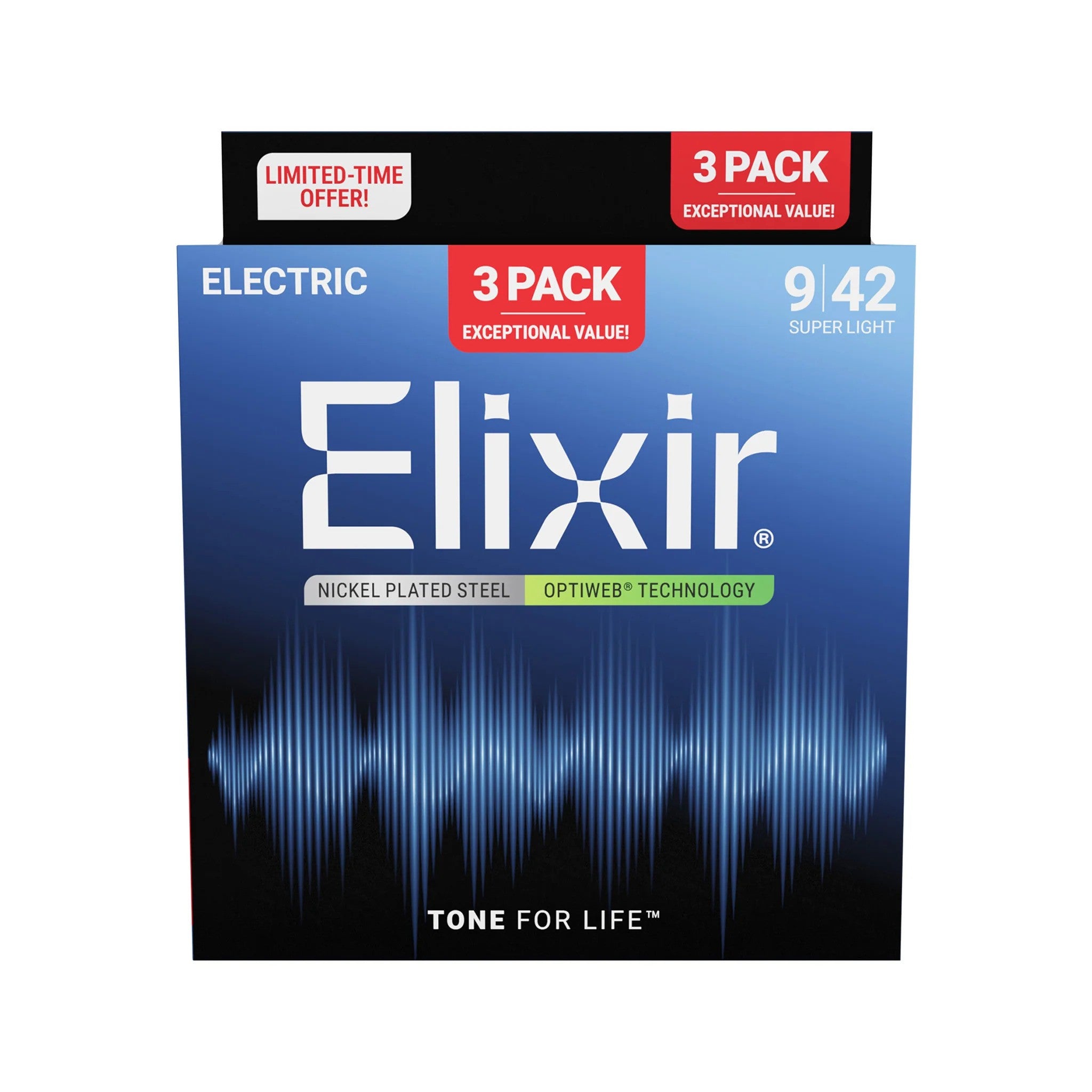 Elixir 16571 Optiweb Electric Guitar Strings, Super Light, 9-42, 3