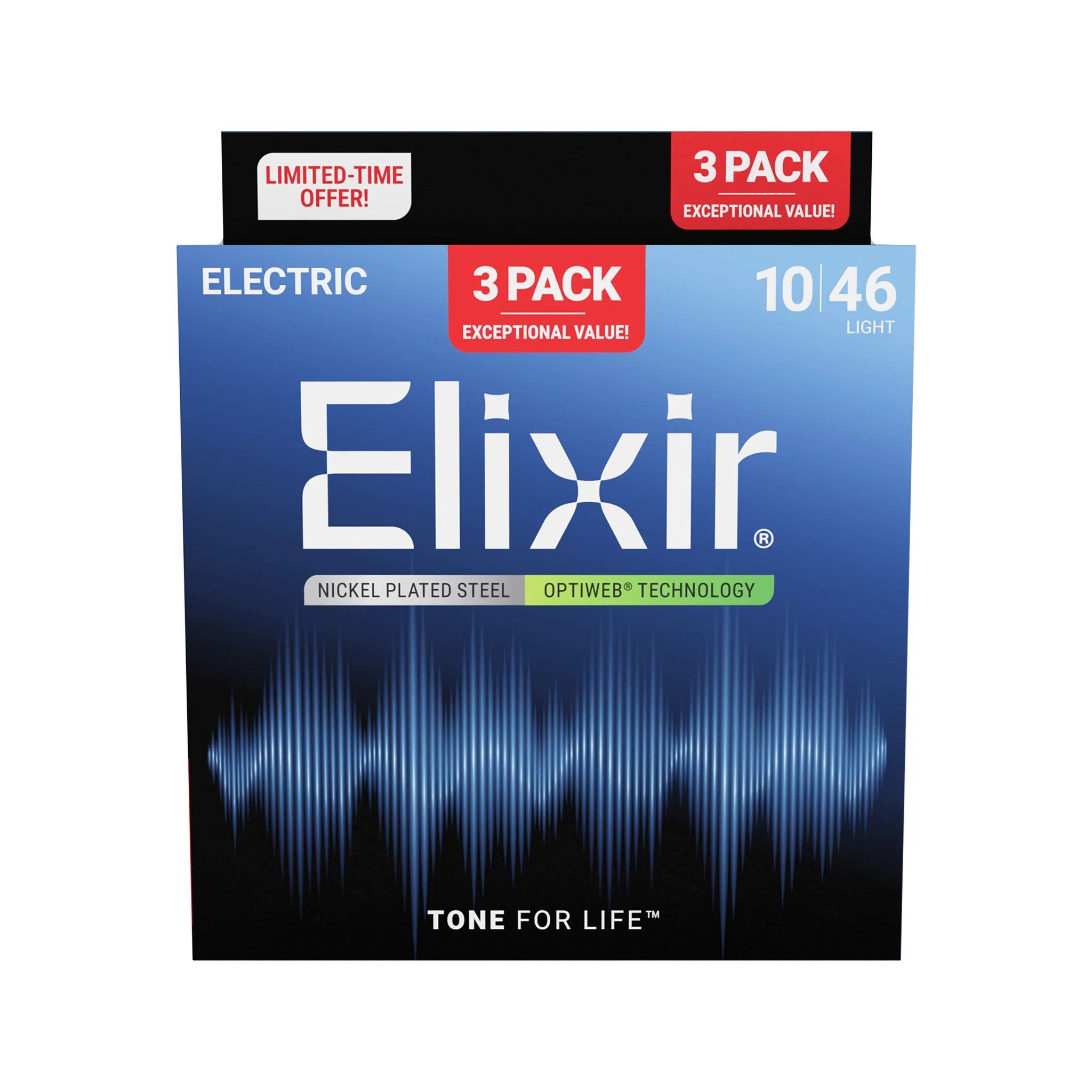 Elixir 16572 Optiweb Electric Guitar Strings, Light, 10-46, 3-Pack