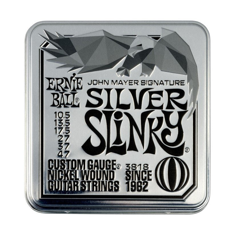 Ernie Ball John Mayer Silver Slinky Nickel Wound Electric Guitar Strings, 10.5-47, 3-Pack Tin
