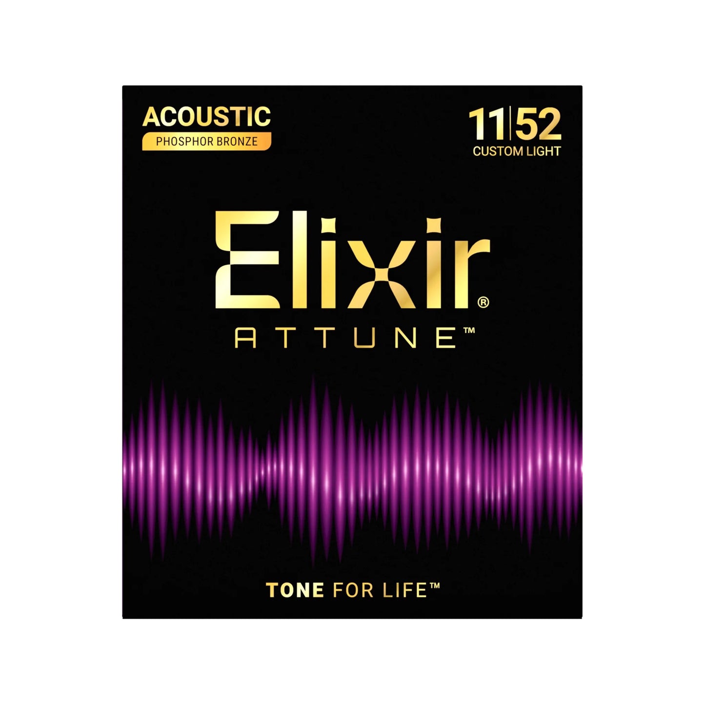 Elixir 21027 Attune Phosphor Bronze Acoustic Guitar Strings, Custom Light, 11-52