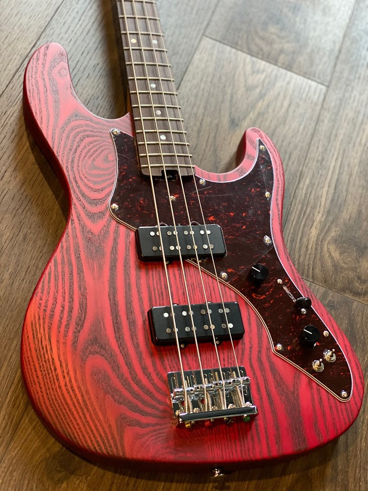 Soloking MJ-1 Custom Bass in Transparent Crimson Red with Roasted Maple Neck