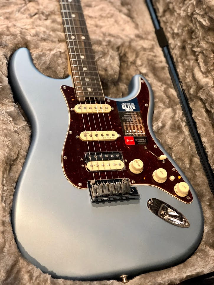 Fender American Elite Stratocaster HSS Shawbucker with Ebony FB - Satin Ice Blue Metallic