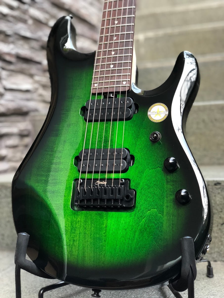 Sterling by Music Man JP70-TGB John Petrucci Signature 7-String in Transparent Green Burst