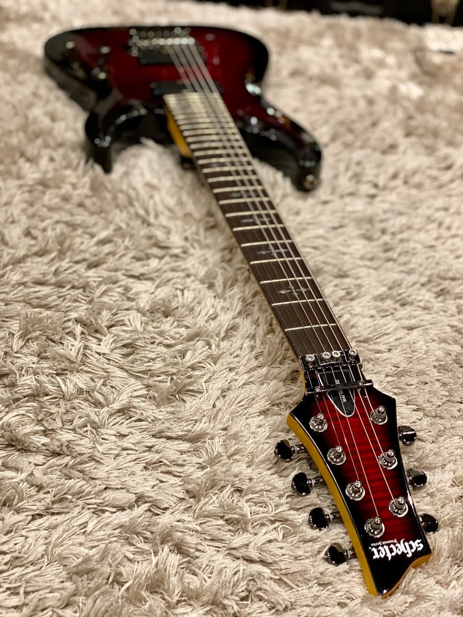 Schecter DEMON-7 FR Flamed Maple Top in Crimson Red Burst