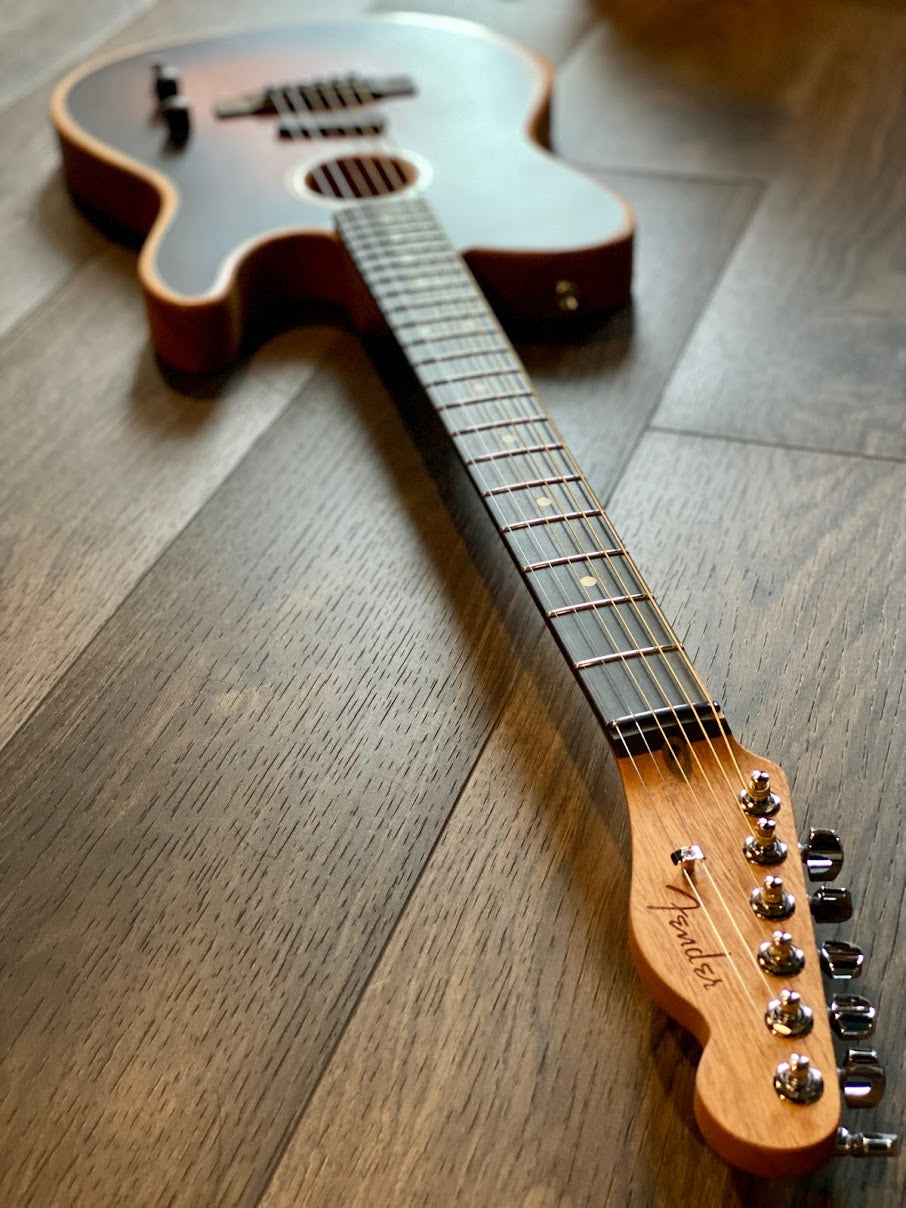 Fender American Acoustasonic Telecaster Guitar Ebony FB in Sunburst
