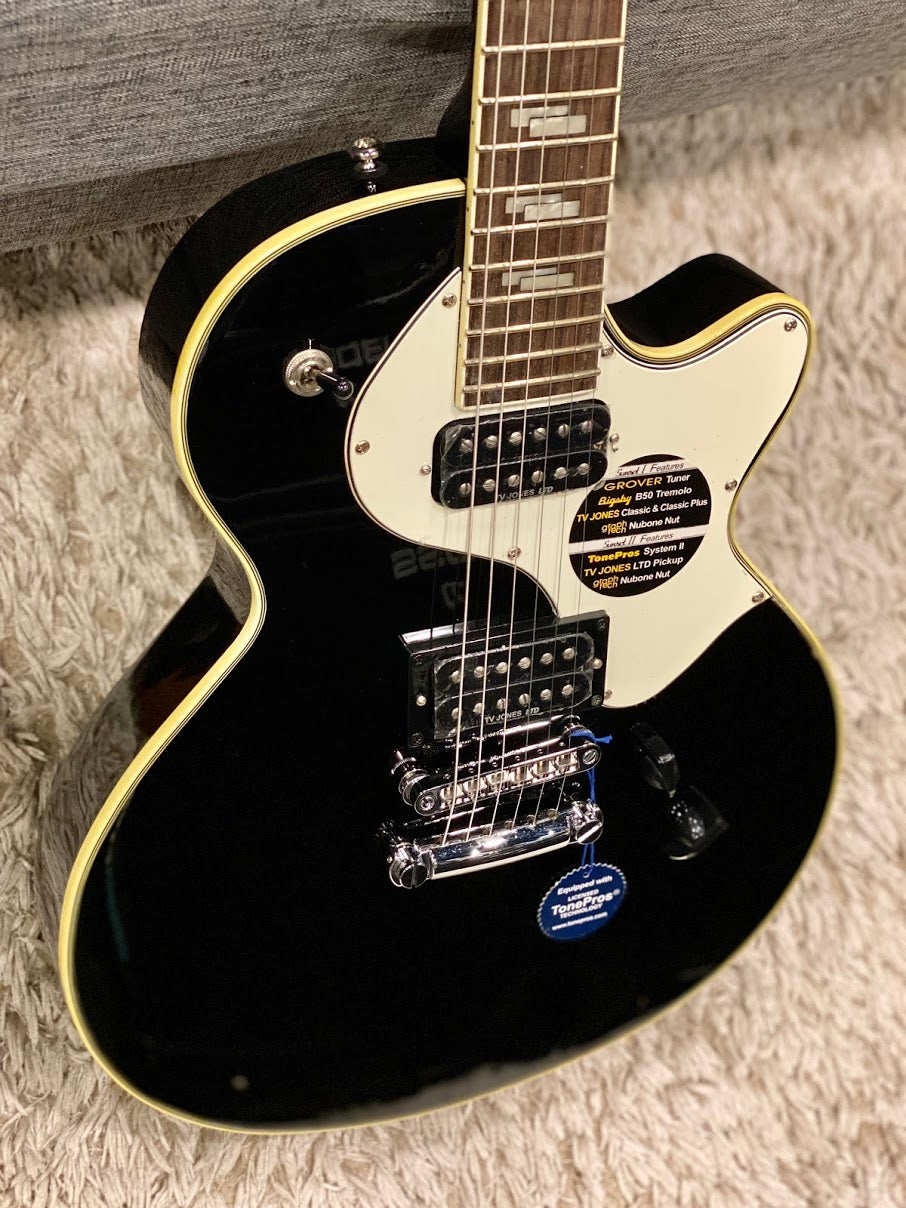 Cort Sunset II BK Single Cutaway Semi-Hollow in Black with TV Jones Pickups