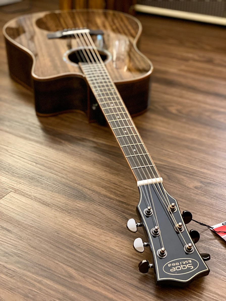 SQOE Spain S360 FG Acoustic Electric guitar with solid top in Vintage Black Natural