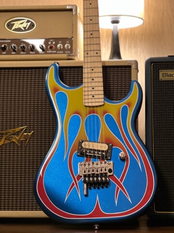 Kramer Baretta Custom Graphics Collection Blue Sparkle with Flames with EVH D-Tuna