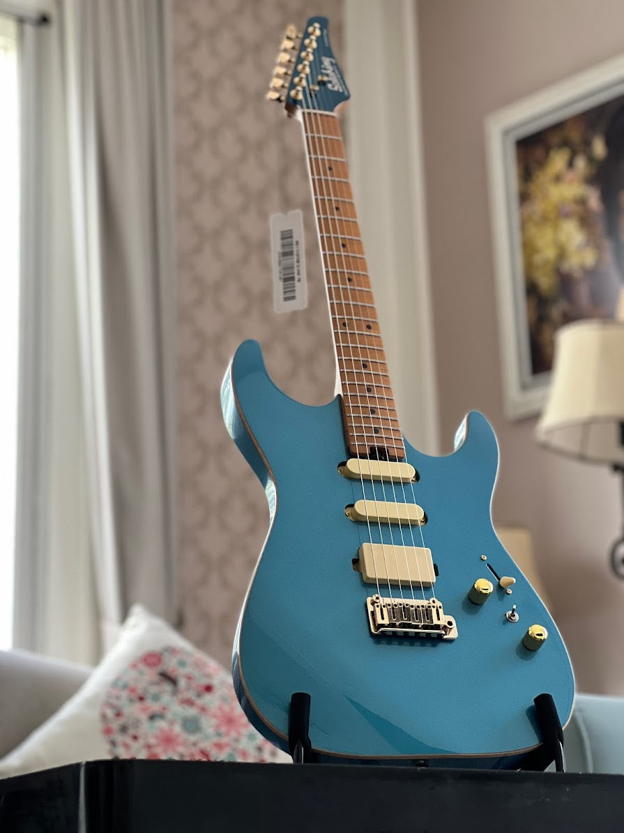 Soloking MS-1 Custom 22 HSS Flat Top Roasted Maple FB in Pelham Blue Nafiri Special Run
