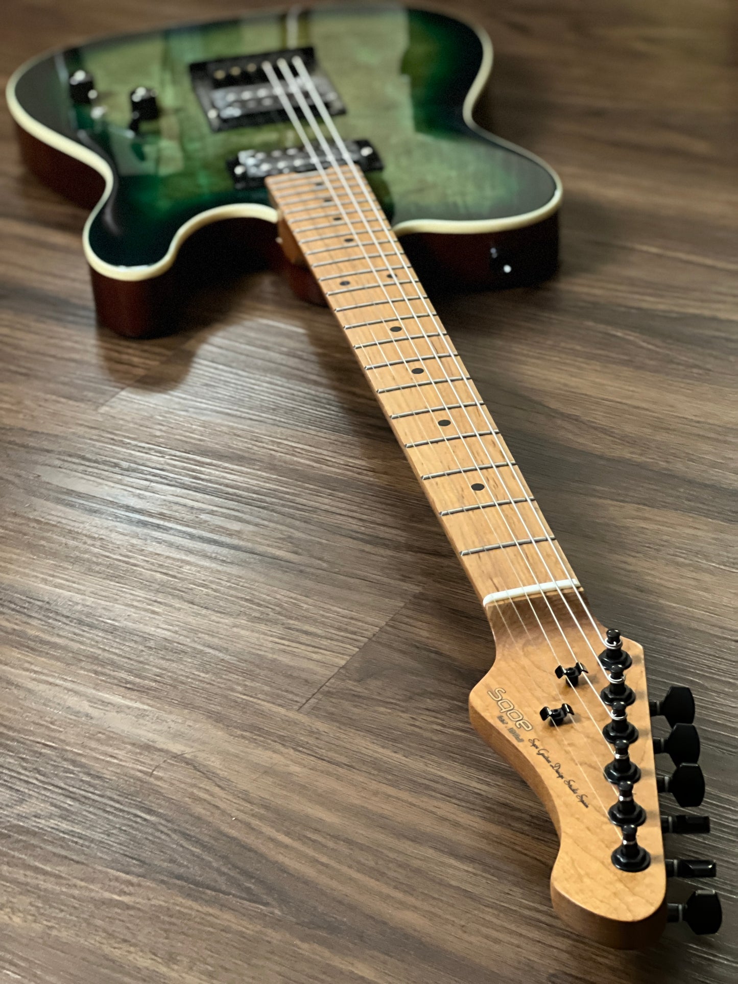 SQOE SETL650 HH Roasted Maple Series in Green Burst Burl