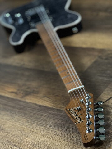 Soloking MT-1 Custom 24 Quilt in Seethru Black with Roasted Maple Neck FB