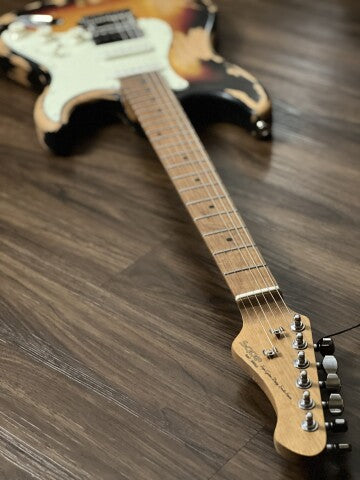 SQOE SEST960 HSS Roasted Maple Series in 3-Tone Sunburst Heavy Relic