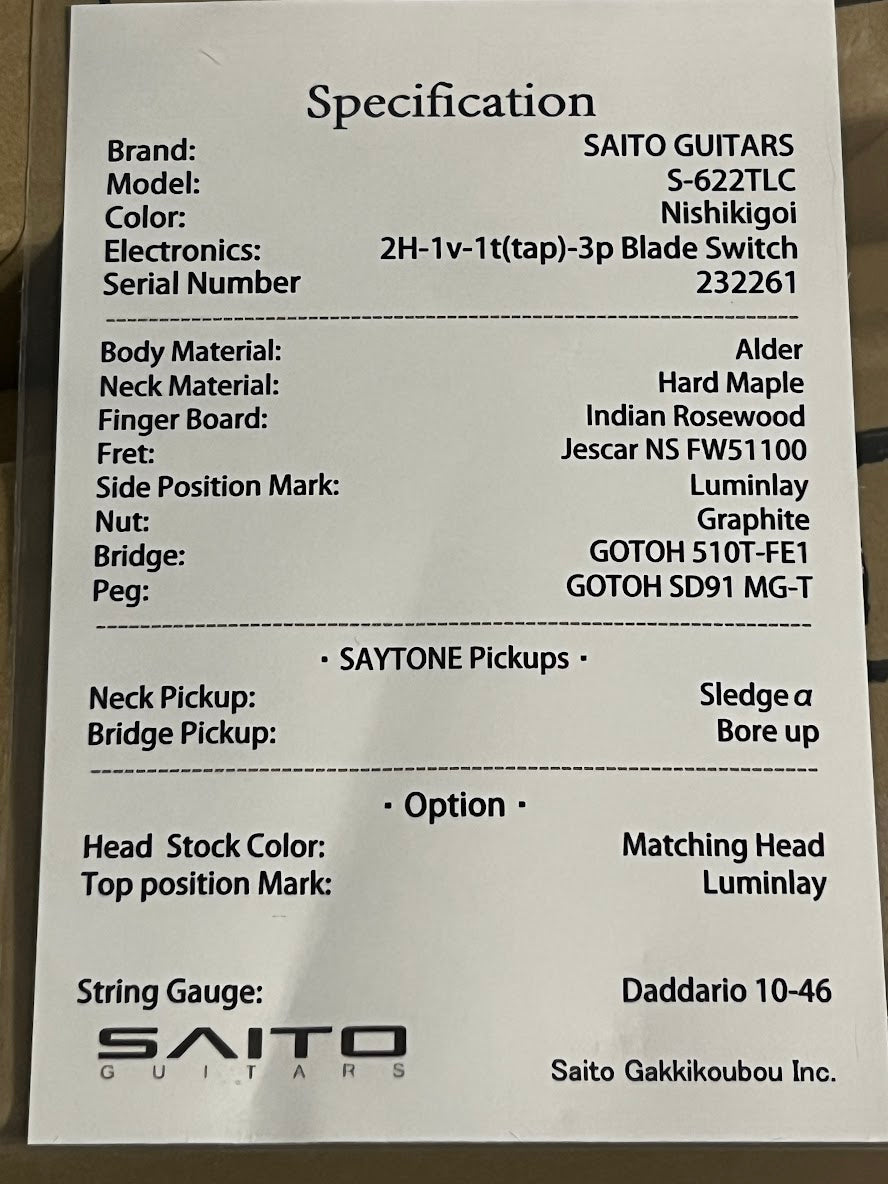 Saito S-622TLC with Rosewood FB in Nishikigoi 232261