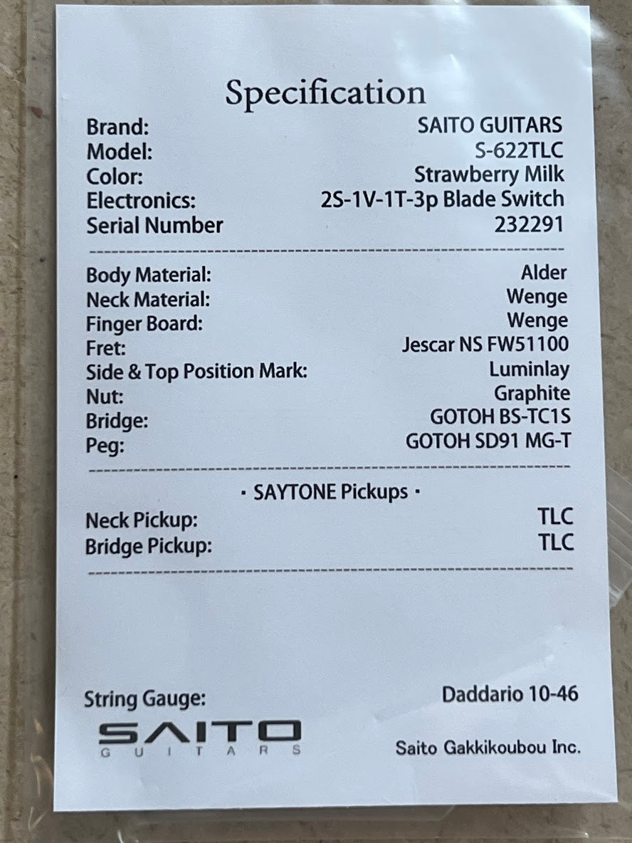 Saito S-622 TLC EXO พร้อมคอ Wenge สุดพิเศษในนมสตรอเบอร์รี่ 232291