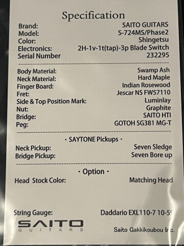 Saito S-724MS Phase2 Multiscale 7 String in Shingetsu 232295