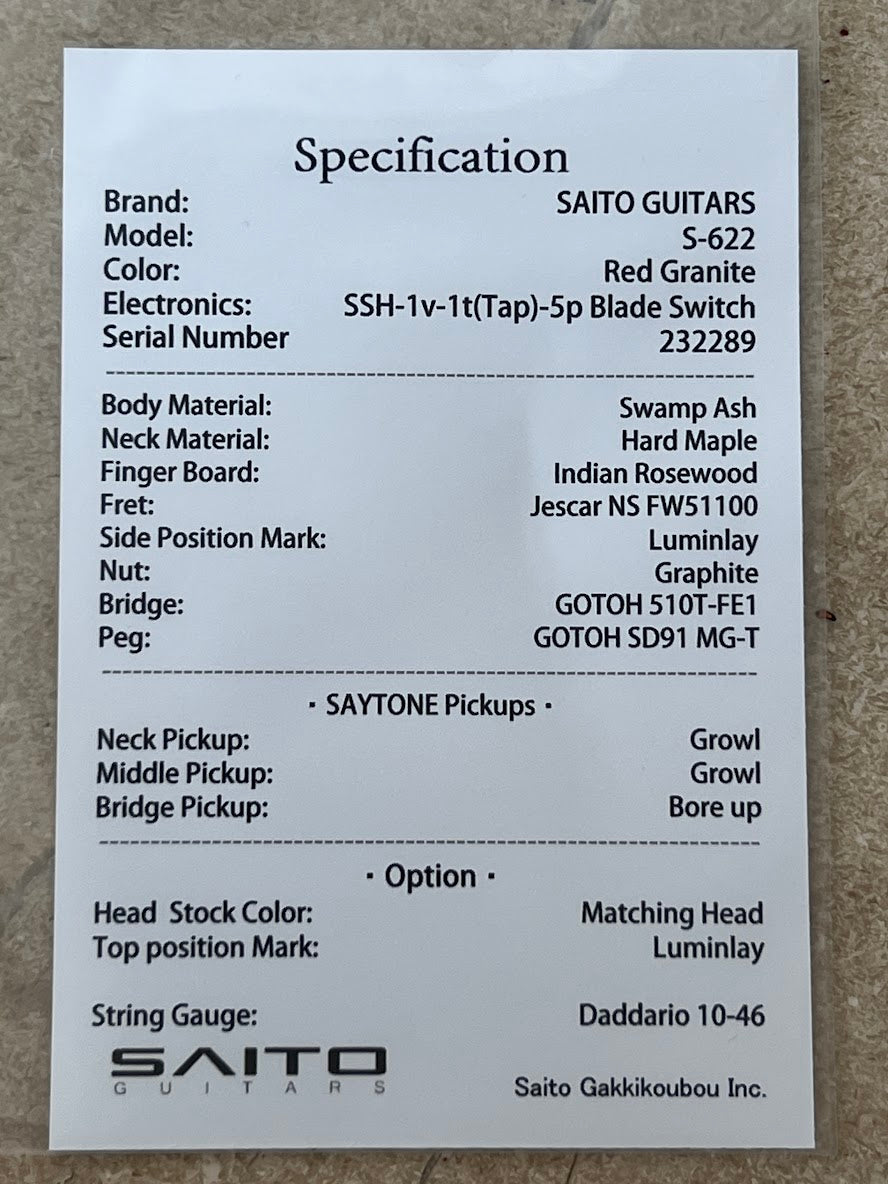 Saito S-622 SSH with Rosewood in Red Granite 232289