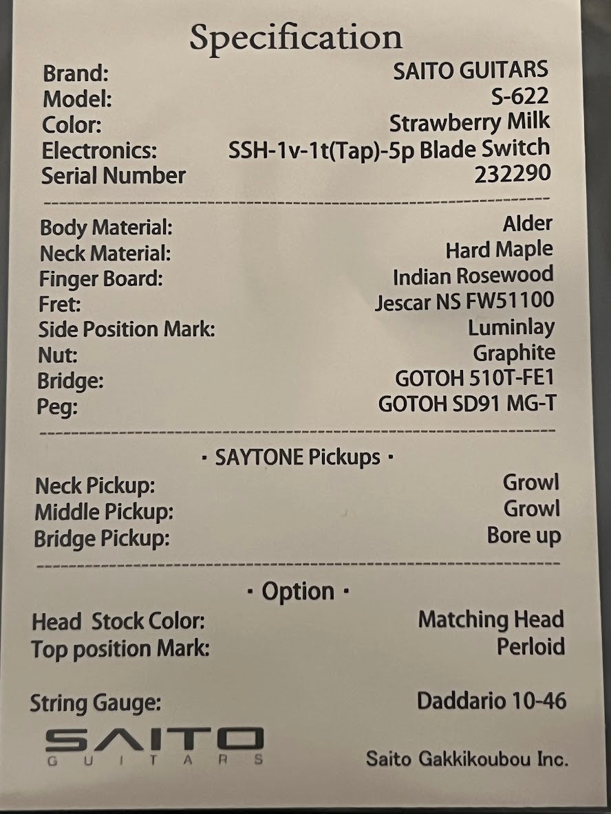 Saito S-622 SSH with Rosewood in Strawberry Milk 232290