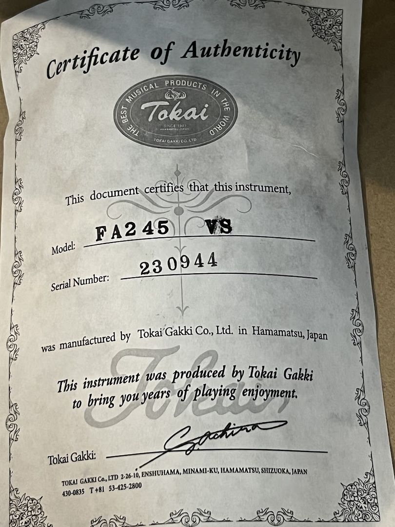 Tokai FA-245 VS Full Hollow ใน Vintage Sunburst Premium Series 230944