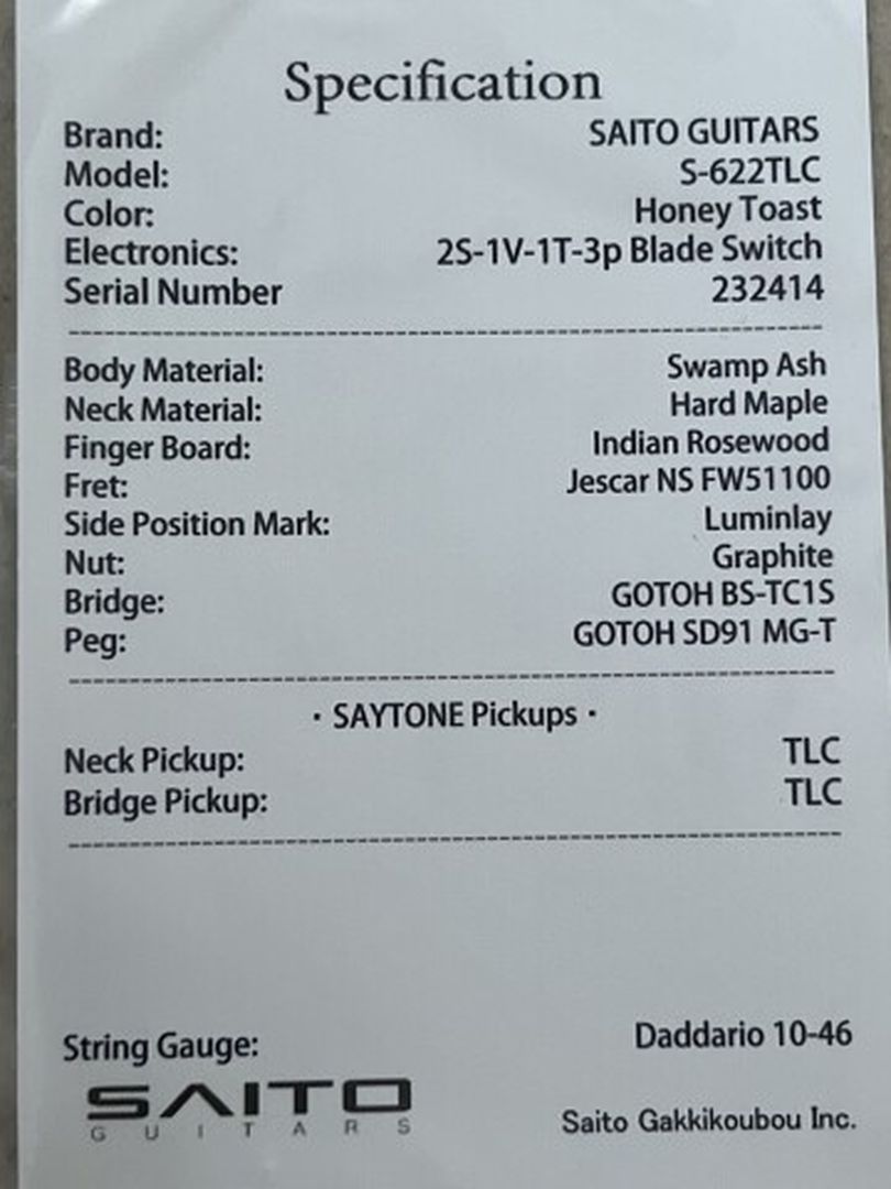 Saito S-622 TLC with Rosewood in Honey Toast 232414