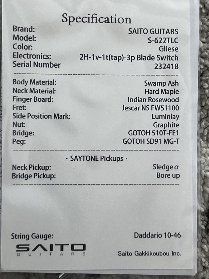 Saito S-622 TLC with Rosewood FB in Gliese 232418