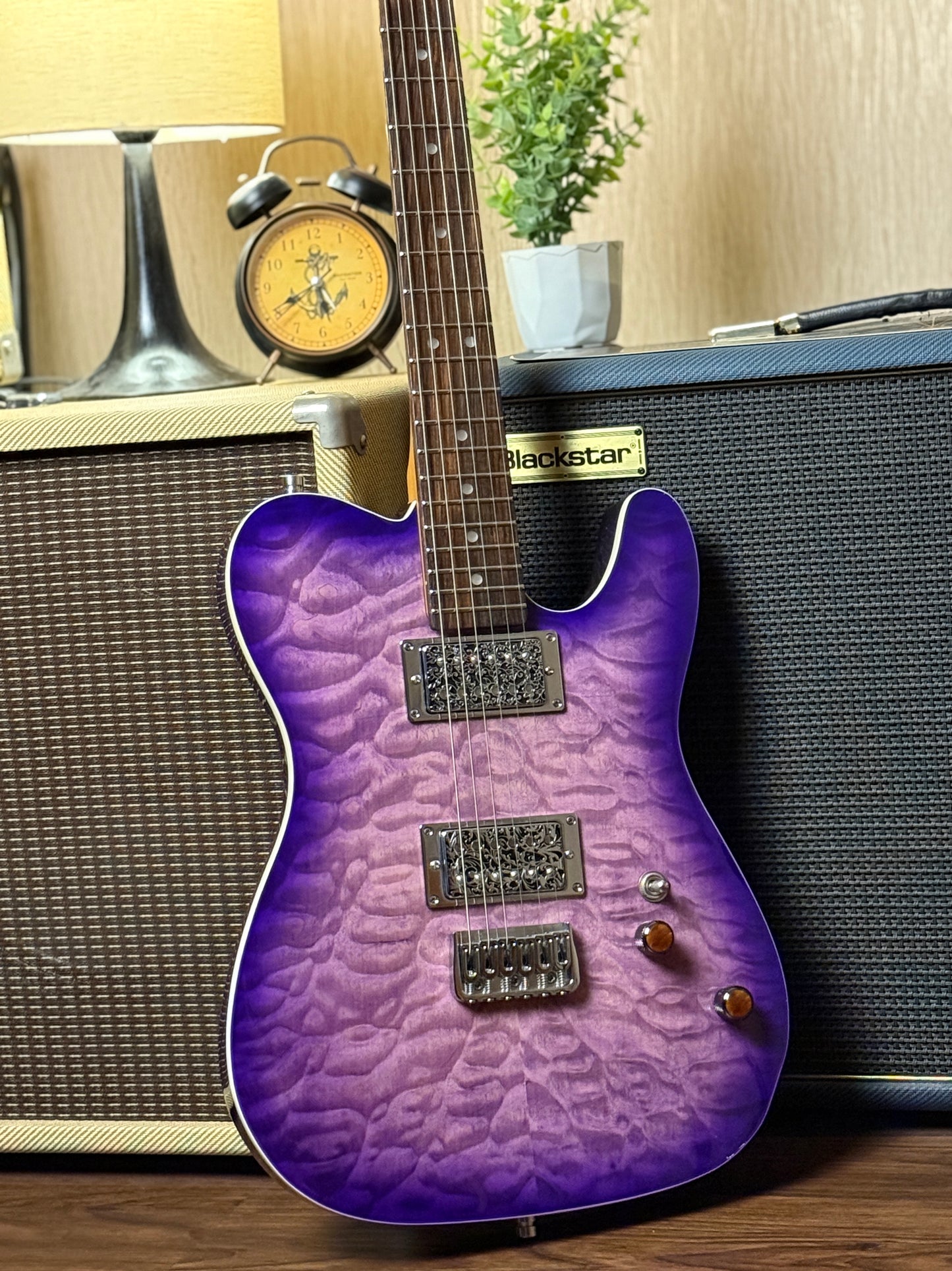 Dhatarattha Custom DTL HH Quilt in Emerald Purple Burst with Rosewood FB