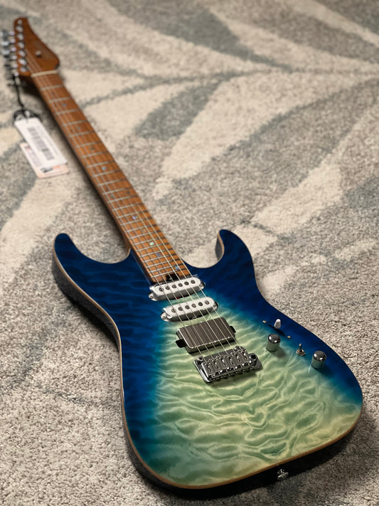 Soloking MS-1 Custom 24 HSS Quilt FMN in Blue Turquoise Wakesurf JESCAR
